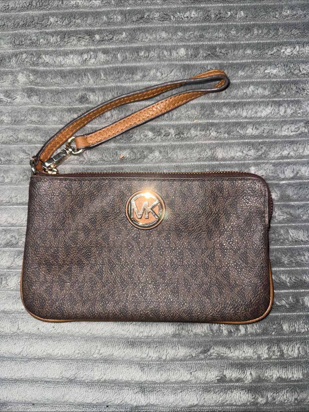 Michael Kors Dark Brown & Tan Logo Wristlet Clutch